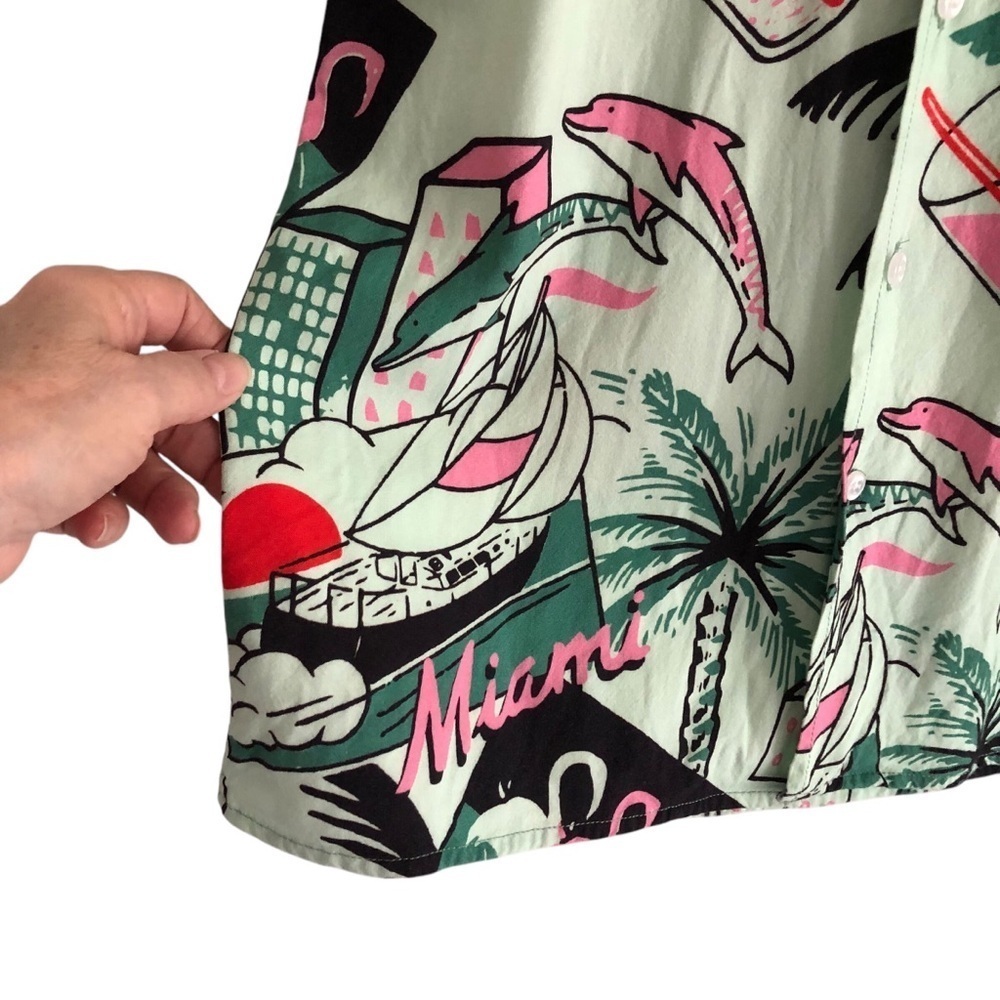 Duvin Design Shirt Short Sleeve Miami Flamingo Tropical Print Mint Green Small - Picture 5 of 9